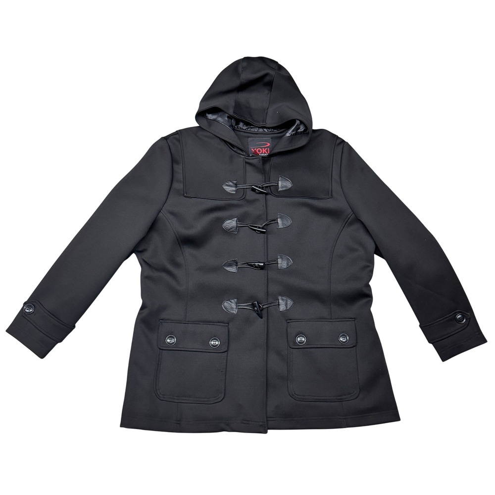 Size 3XL - Yoki Collection Black Hooded Toggle Duffle Jacket Mid Length Size L